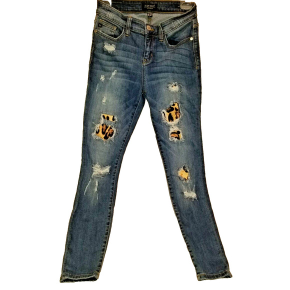 Judy Blue Skinny Fit Jeans 5/27 Distressed Animal Print Mid Rise Stretchy Denim - Picture 2 of 11